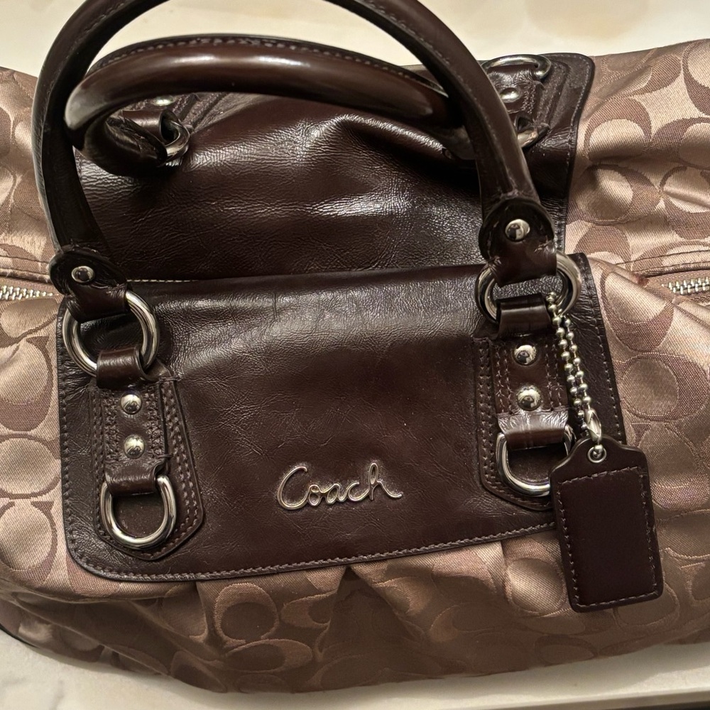 Coach Dark Brown and Tan Signature Shoulder Bag